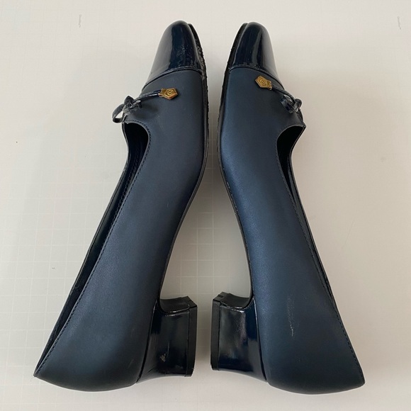 SOFT STYLE By Hush Puppies Sara Stack Heel Shoes Patent Toe Navy Blue Sz 8.5 M - Picture 5 of 8